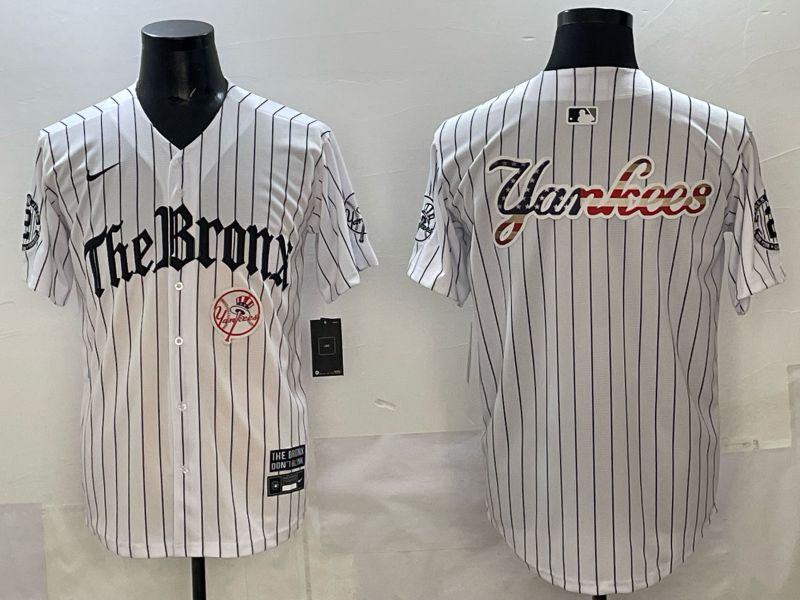 Men 2025 New York Yankees Blank White Stripe Five generations Joint Name Nike MLB Jersey style 09